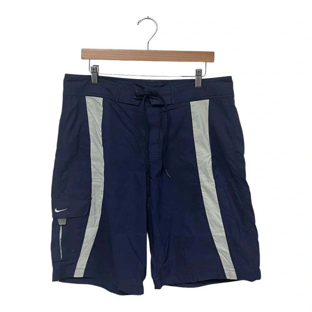 VTG Nike Board‎ Shorts Mens 36 Blue White Striped Trunks Pockets